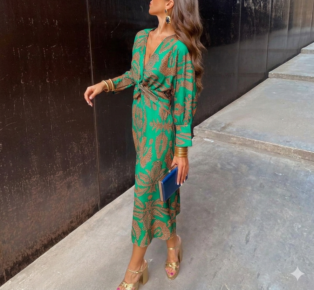 Izabella: un elegante vestido midi con un estampado original