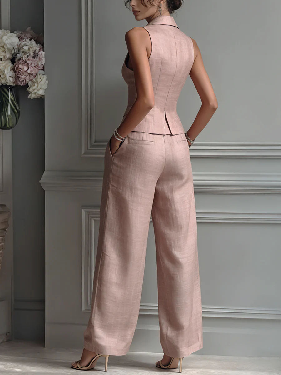 Sofía - Conjunto de dos piezas para mujer con escote en V y botones