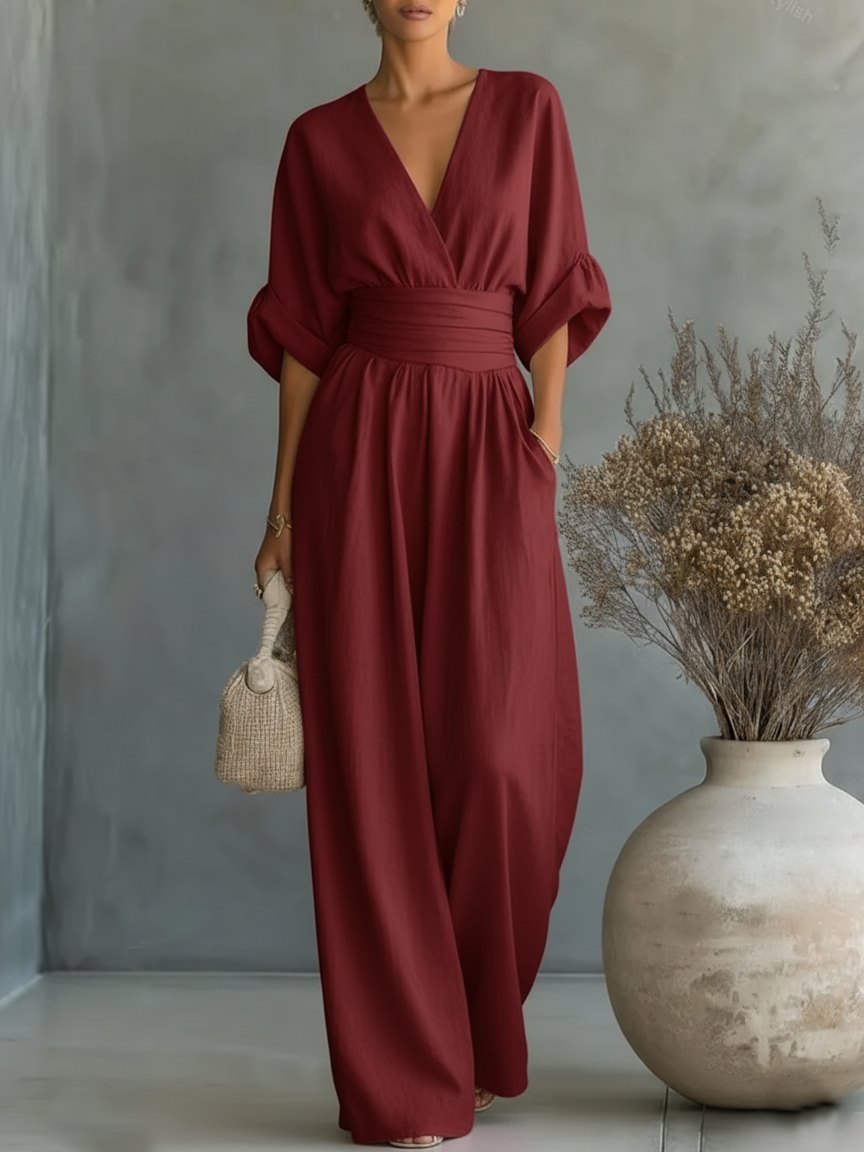 Tuta Elegante con Scollo a V e Vita Alta