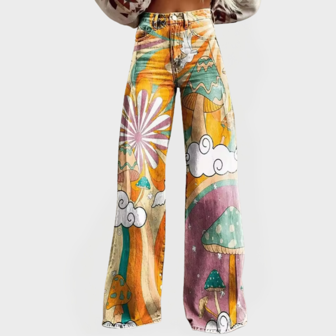 Vaqueros con diseño psicodélico en forma de seta