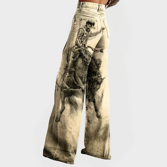 Vaqueros de moda de corte ancho con estampado