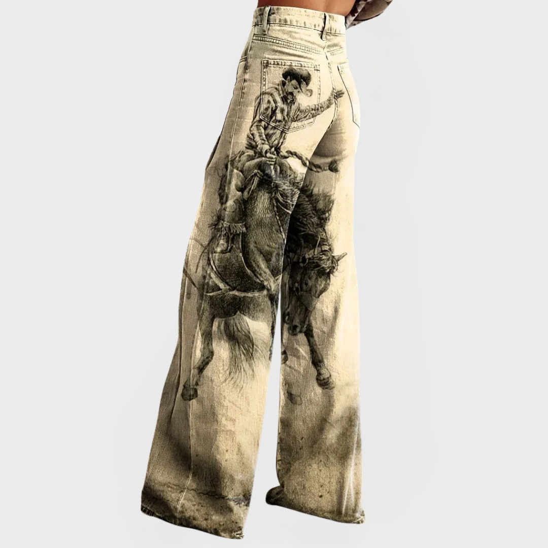 Vaqueros de moda de corte ancho con estampado