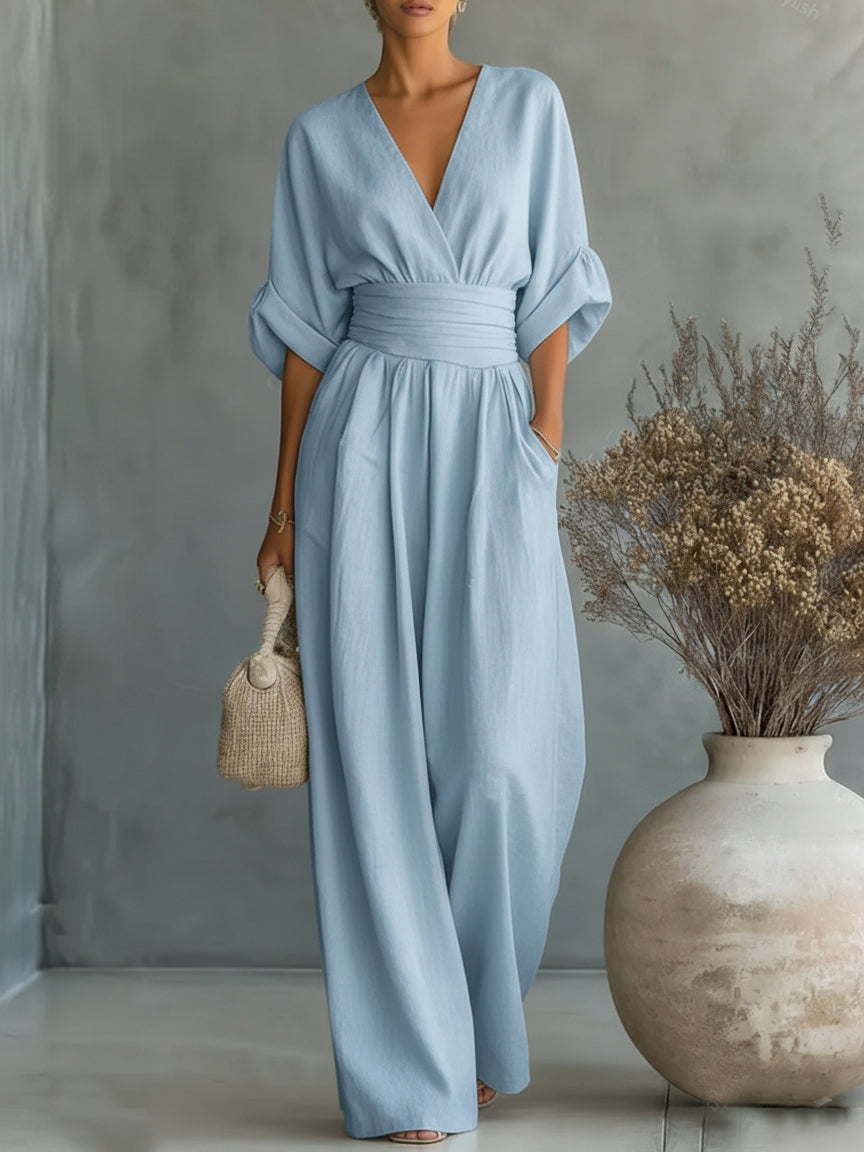 Tuta Elegante con Scollo a V e Vita Alta