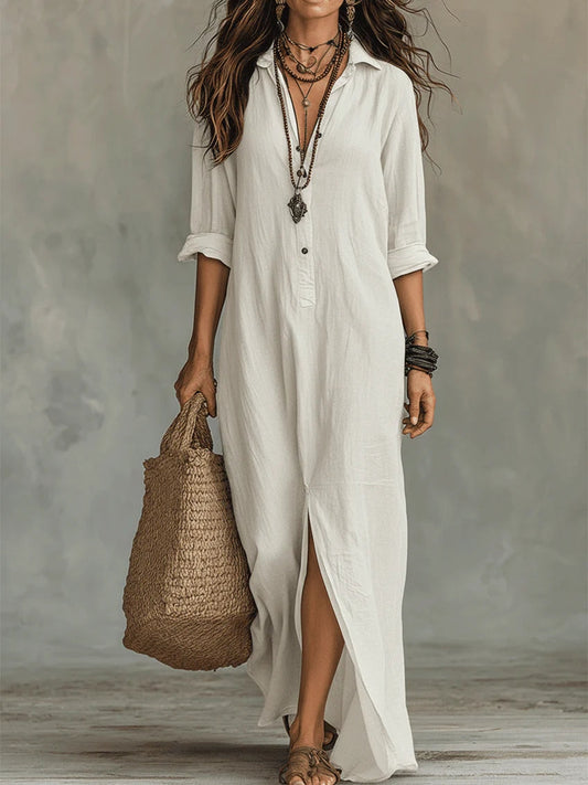 Soline™ | Vestido largo oversize negro con botones
