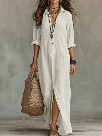 Soline™ | Vestido largo oversize negro con botones