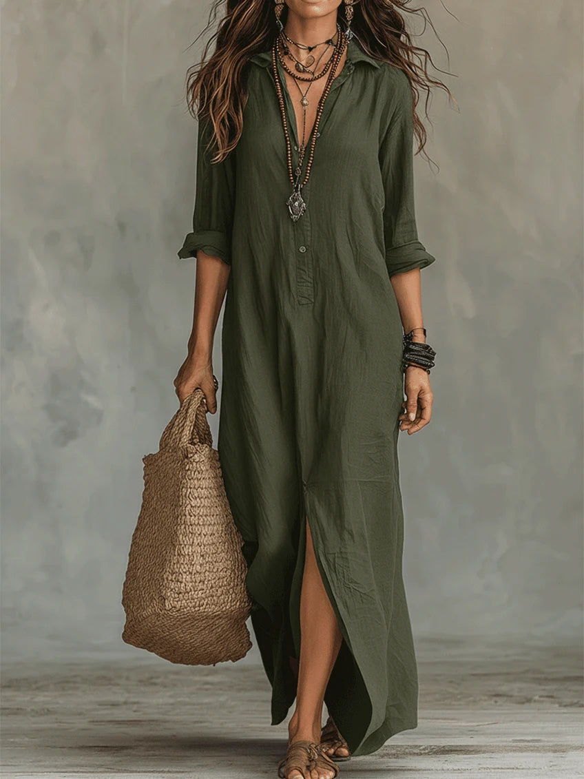 Soline™ | Vestido largo oversize negro con botones