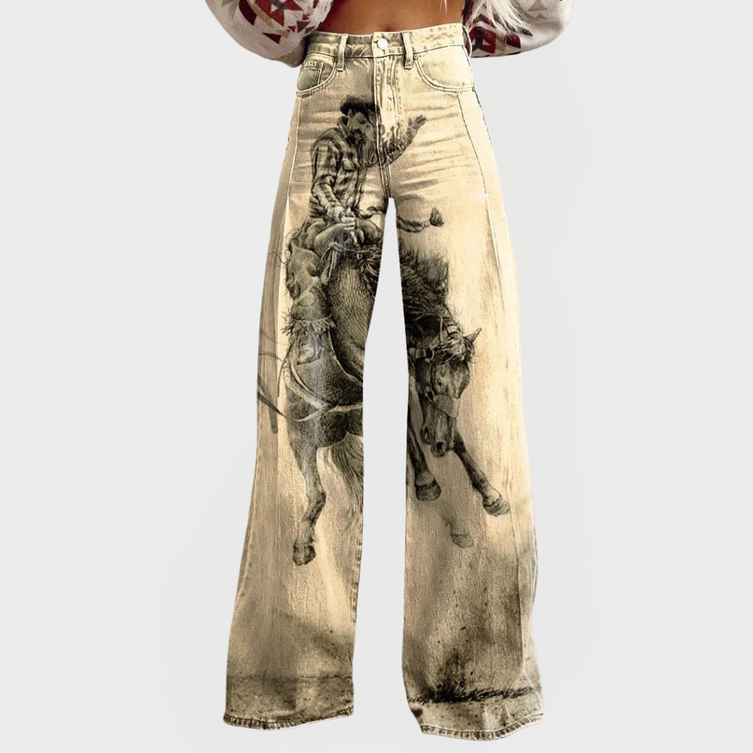 Vaqueros de moda de corte ancho con estampado