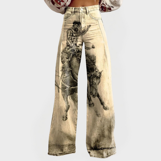 Vaqueros de moda de corte ancho con estampado