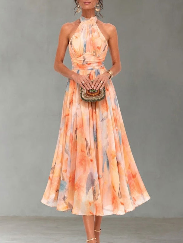 Aurora | Vestido con cuello halter y estampado acuarela