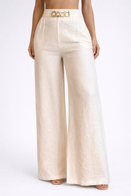 Pantalones de mujer ™ cintura alta, pierna ancha, detalle de cinturón y look versátil
