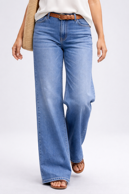 Vaqueros vintage de cintura alta y pierna ancha para mujer