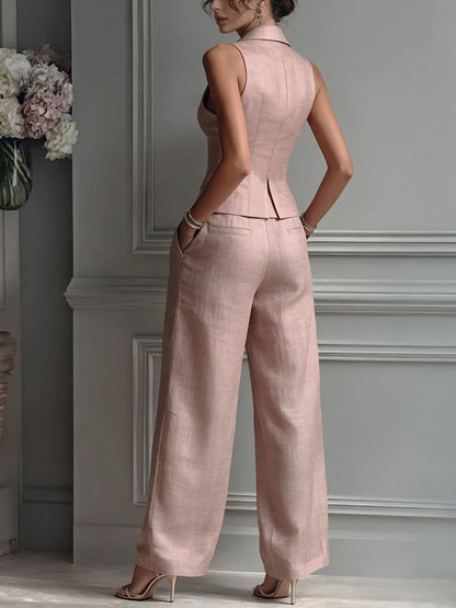 Sofía - Conjunto de dos piezas para mujer con escote en V y botones