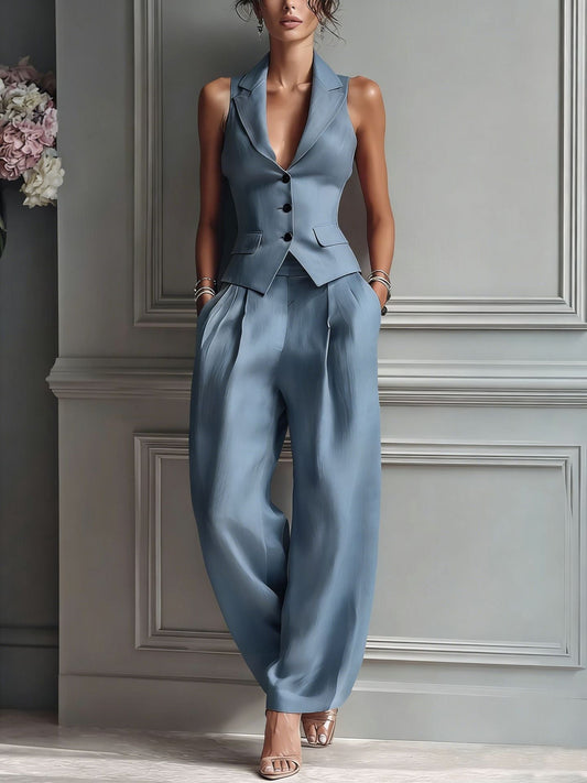 Sofía - Conjunto de dos piezas para mujer con escote en V y botones