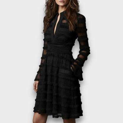 Parisa – Vestido midi con flecos transparentes ✨
