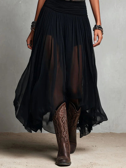 María | Vestido maxi con top sin mangas negro y falda de tul (con cinturón)