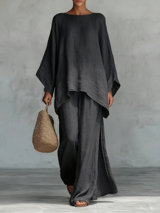 Beatrice - Conjunto de Top y Pantalones Fluidos de Mezcla de Lino Minimalista