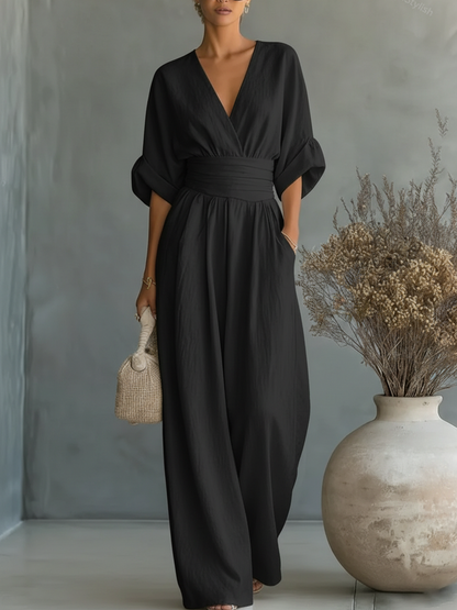 Tuta Elegante con Scollo a V e Vita Alta