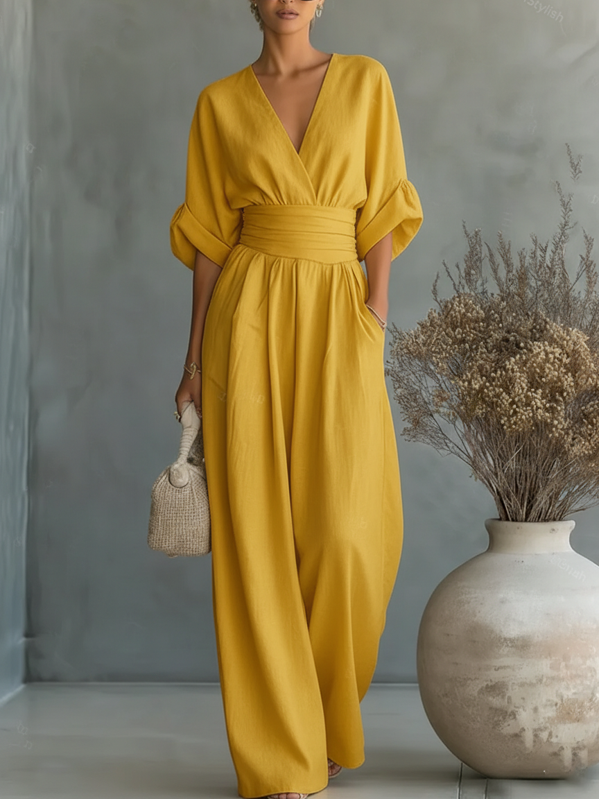 Tuta Elegante con Scollo a V e Vita Alta