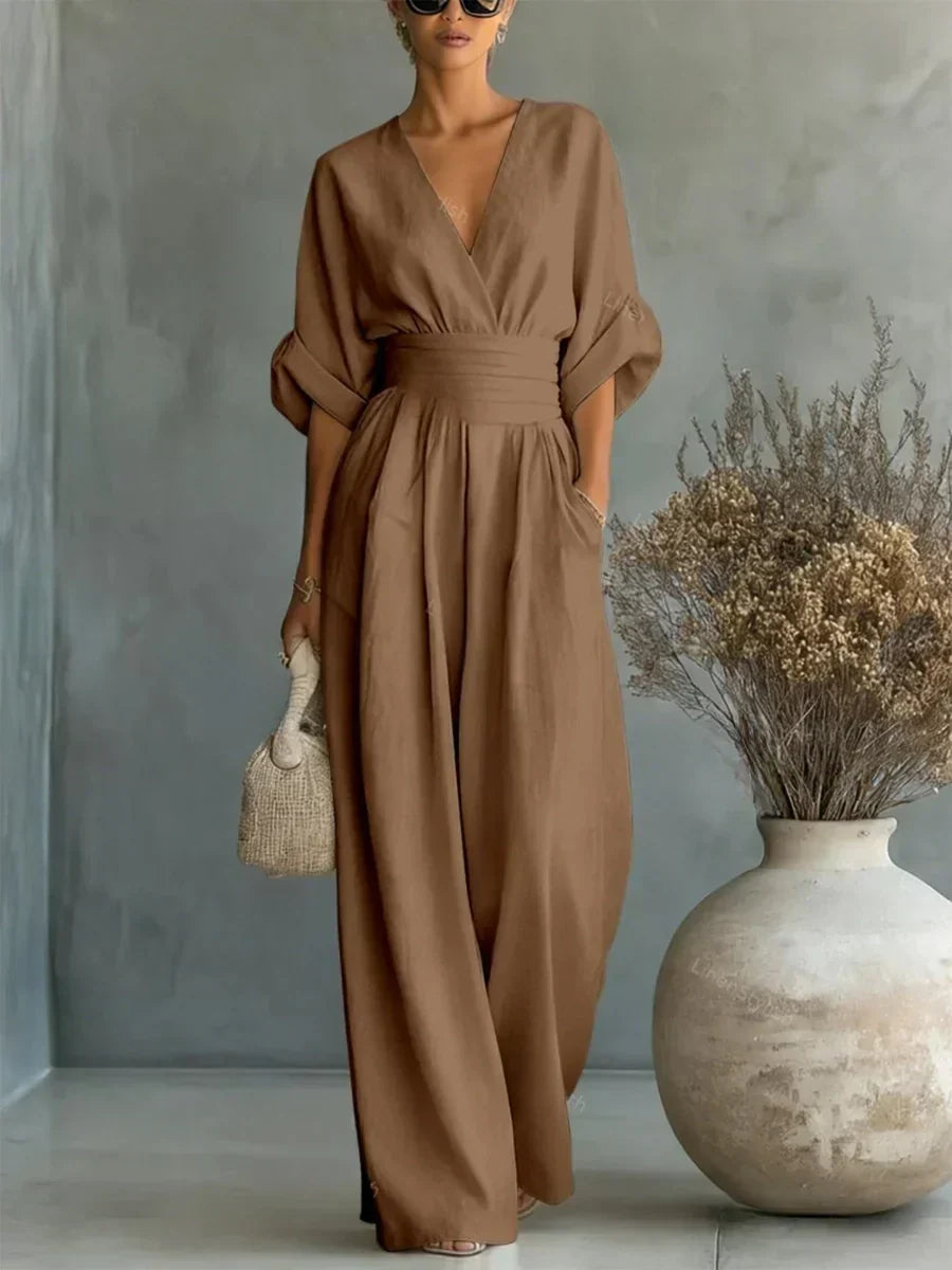 Tuta Elegante con Scollo a V e Vita Alta