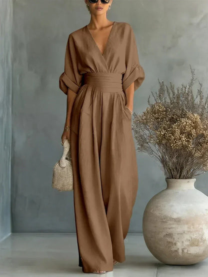 Tuta Elegante con Scollo a V e Vita Alta
