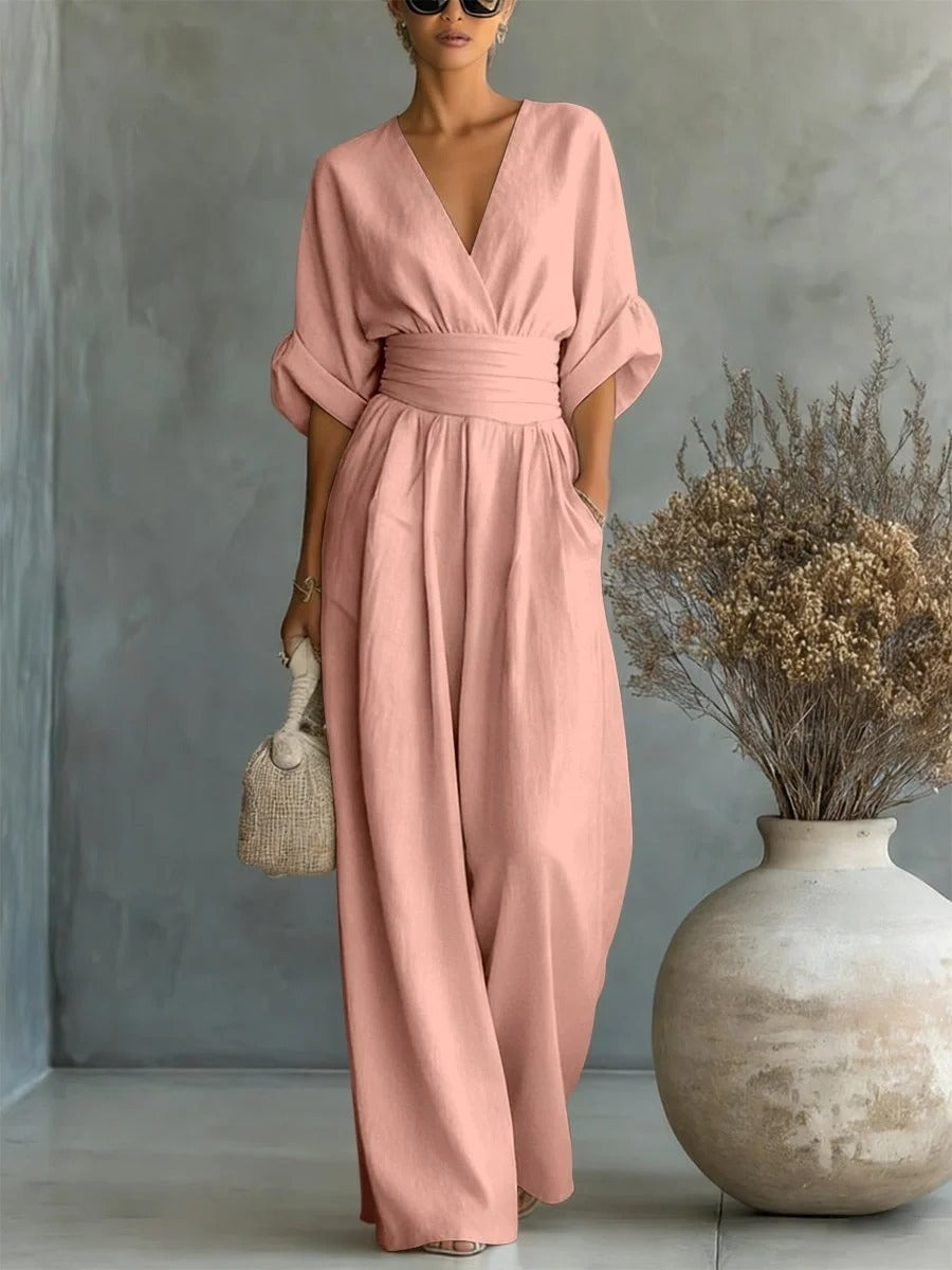 Tuta Elegante con Scollo a V e Vita Alta