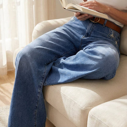 Vaqueros vintage de cintura alta y pierna ancha para mujer