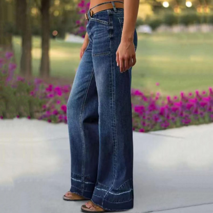 Jeans acampanados retro para mujer – vaquero elástico, bolsillos funcionales y ajuste vintage de cintura alta