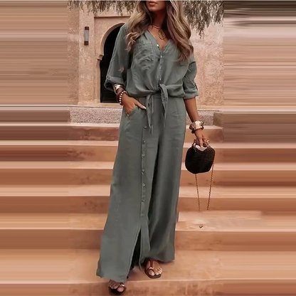 Conjunto elegante de dos piezas para mujer en color liso