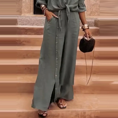 Conjunto elegante de dos piezas para mujer en color liso