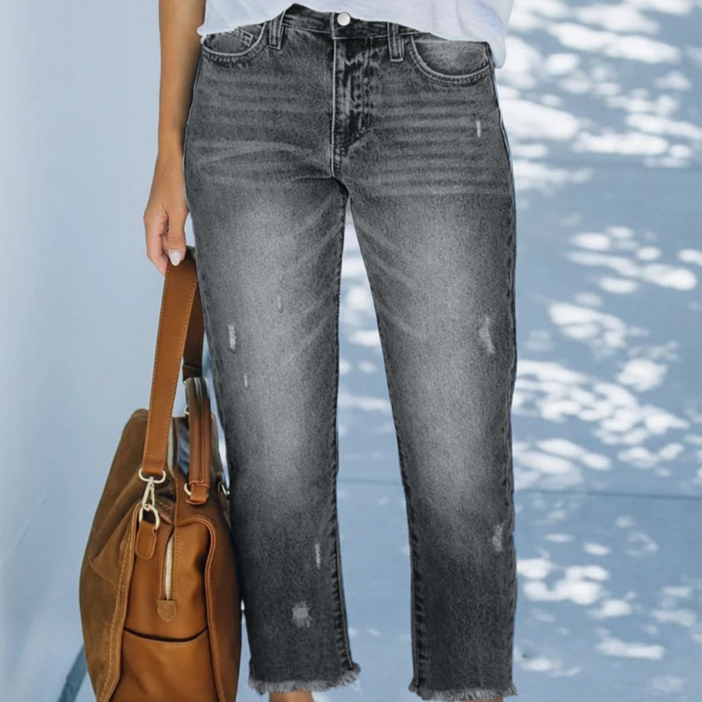 Vaqueros rectos cortos retro para mujer