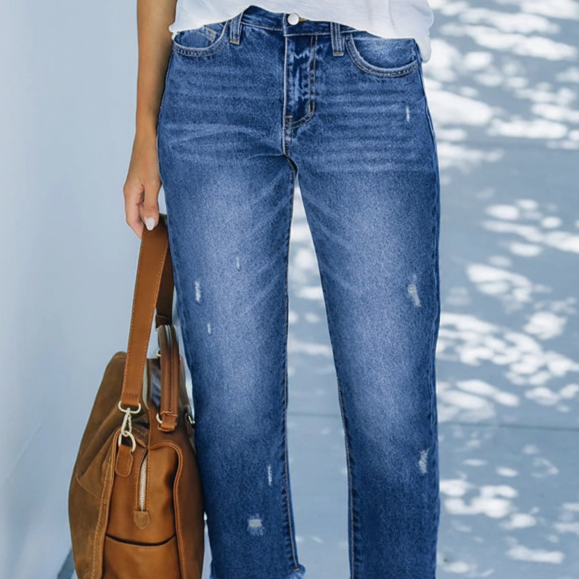 Vaqueros rectos cortos retro para mujer