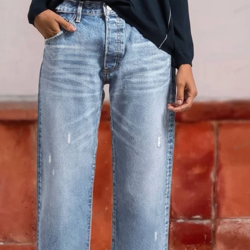 Vaqueros rectos cortos retro para mujer