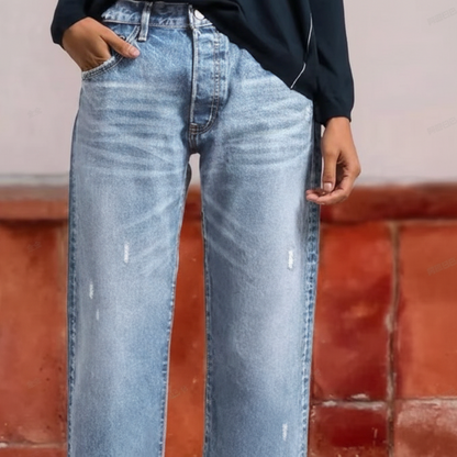 Vaqueros rectos cortos retro para mujer