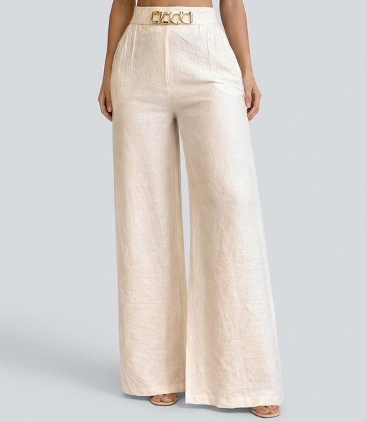 Pantalones de mujer ™ cintura alta, pierna ancha, detalle de cinturón y look versátil