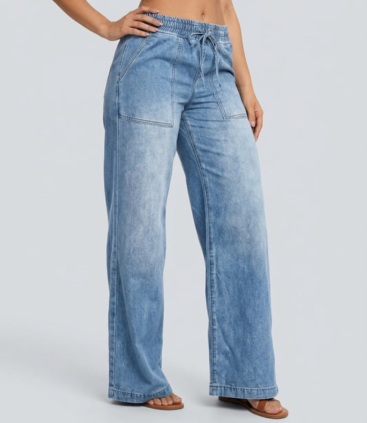 Vaqueros de mujer ™ con cintura de cordón y corte ancho
