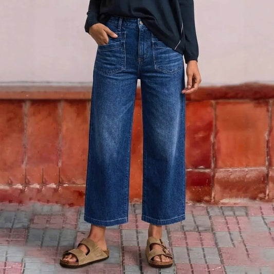 Jeans casuales de mujer de cintura alta y pierna ancha – Control de abdomen, silueta alargada y comodidad durante todo el día