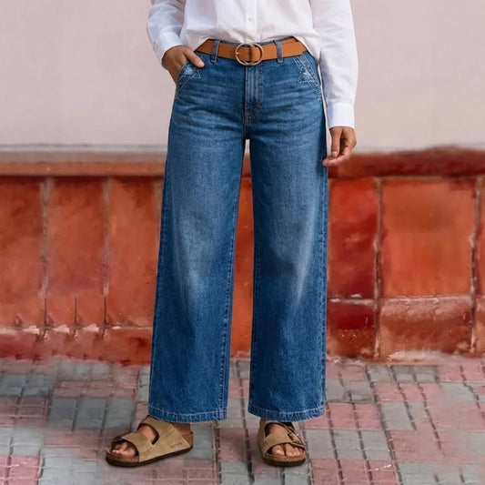 Vaqueros vintage de cintura alta y pierna ancha para mujer