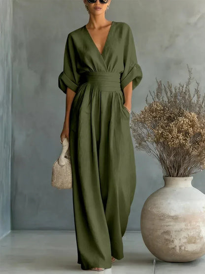 Tuta Elegante con Scollo a V e Vita Alta